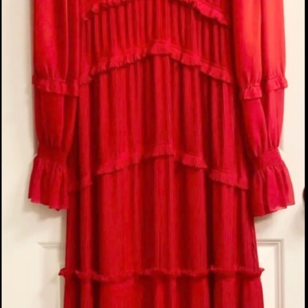 Tory Burch Red Pleated Midi Dress